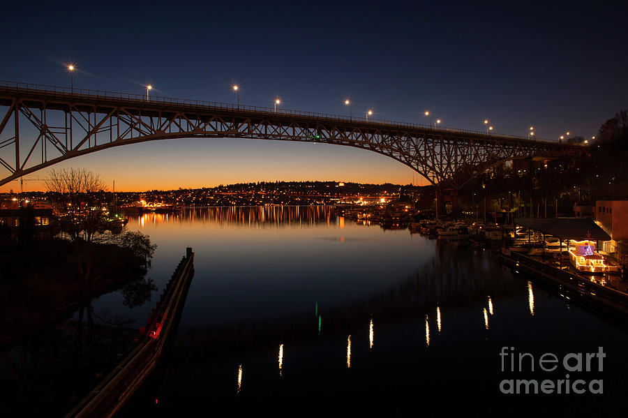 Sunrise Aurora Bridge With Canal And Lake Union Photograph