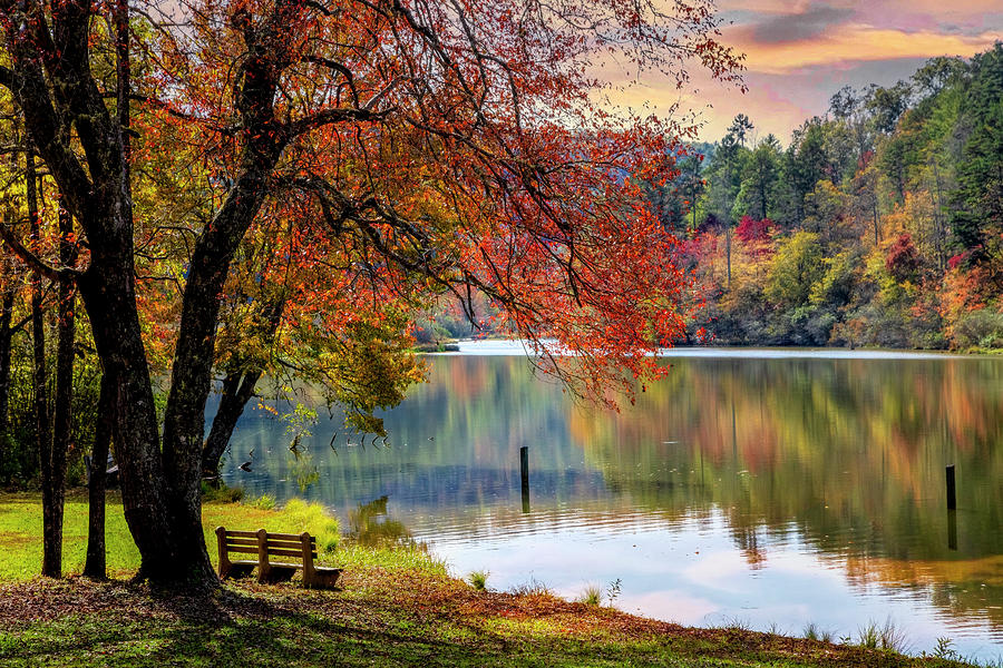 Sunrise Autumn Colors at the Lake Photograph by Debra and Dave Vanderlaan
