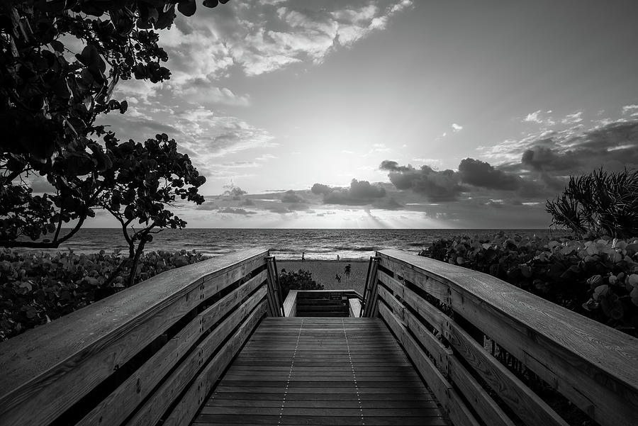 Black And White Photograph - Sunrise Beach Walk Black and White by Laura Fasulo