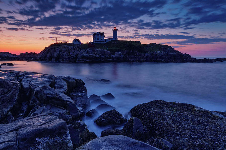 Sunrise Behind Nubble Lighthouse Photograph by Jerry Fornarotto