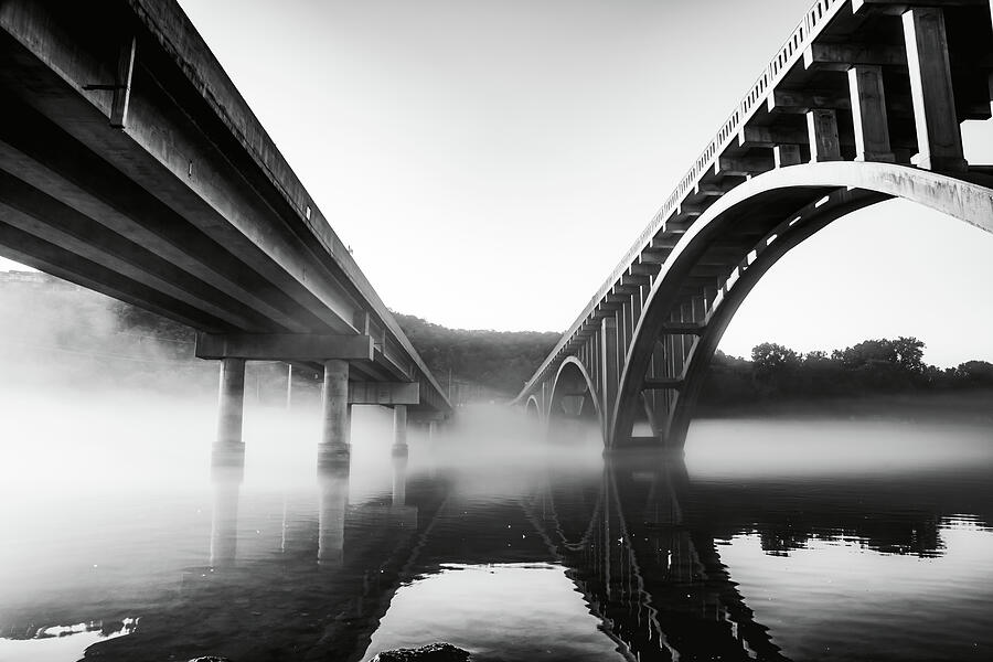 Sunrise Between Two Branson Bridges - Black And White Photograph by Gregory Ballos Sunrise Between Two Branson Bridges - Black And White Photograph by Gregory Ballos