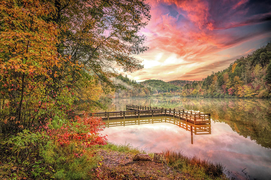 Fall Photograph - Sunrise Color over the Docks by Debra and Dave Vanderlaan