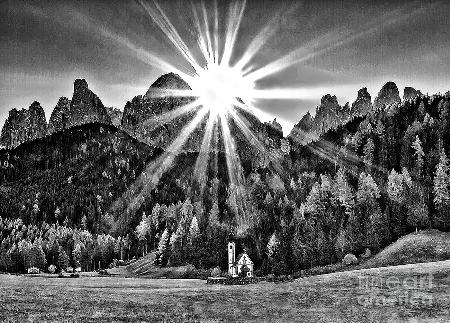 Sunrise Dolomites Italy Black And White Photograph by Tatiana Bogracheva