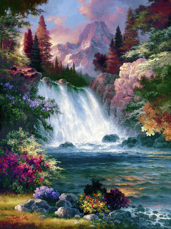 Sunrise Falls II Painting by James Lee