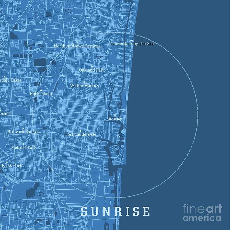 Sunrise FL City Vector Road Map Blue Text Digital Art by Frank Ramspott ...