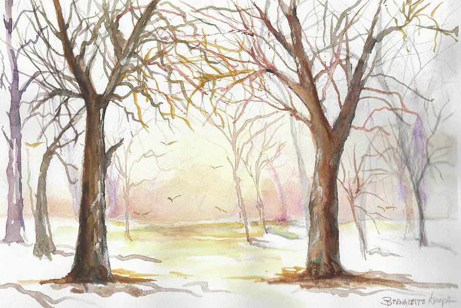 Sunrise Fresh Snow  Painting by Bernadette Krupa