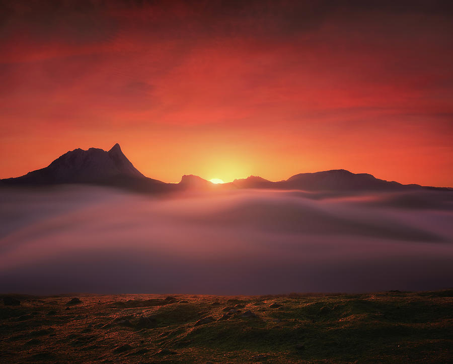 Sunrise from Saibi mountain with sea of clouds Photograph by Mikel Martinez de Osaba