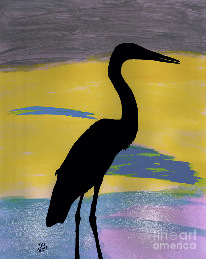 Sunrise Heron Silhouette Painting by D Hackett