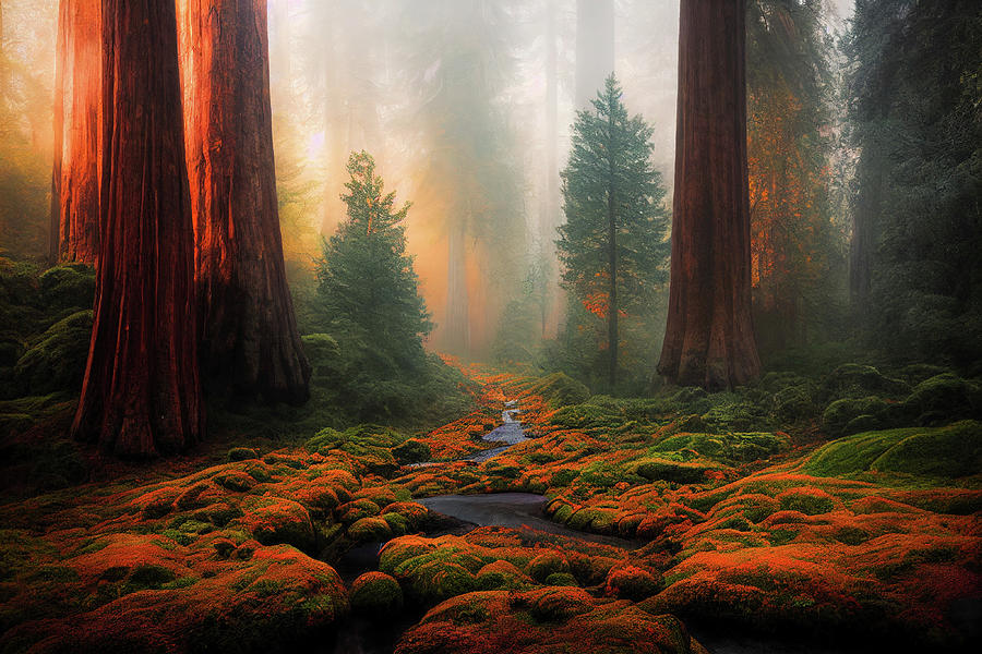 Sunrise in a foggy Forest Digital Art by Billy Bateman