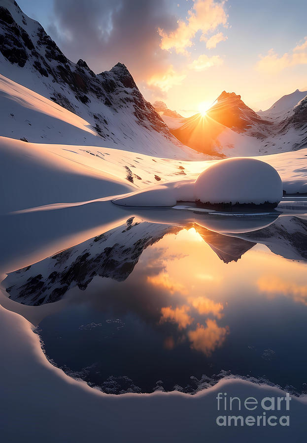Sunrise In A Snowy Mountain Landscape Digital Art by Michelle Meenawong