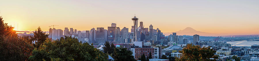Sunrise in downtown Seattle Digital Art by Michael Lee