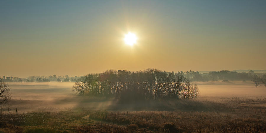 Sunrise in the Autumn Mist at Valley Forge Photograph by Bill Cannon