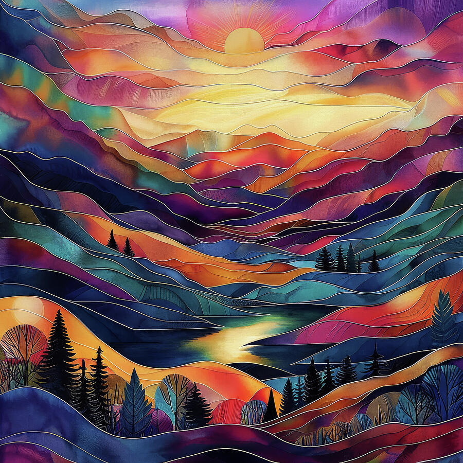 Sunrise in the Valley Digital Art by Peggy Collins