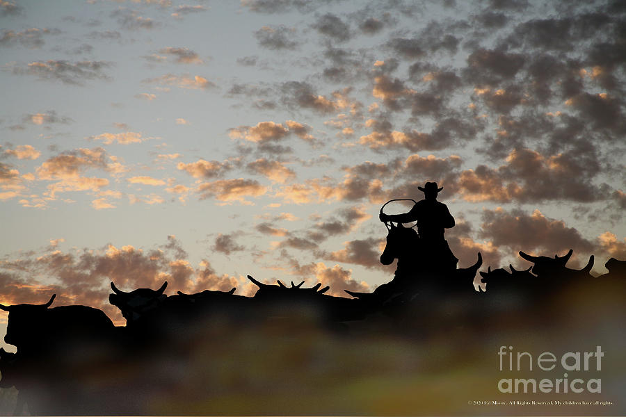 Cattle Drive Mixed Media - Sunrise in the West by Ed Moore