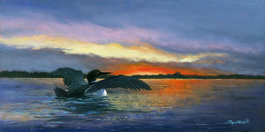 Sunrise Loon Painting by Richard De Wolfe