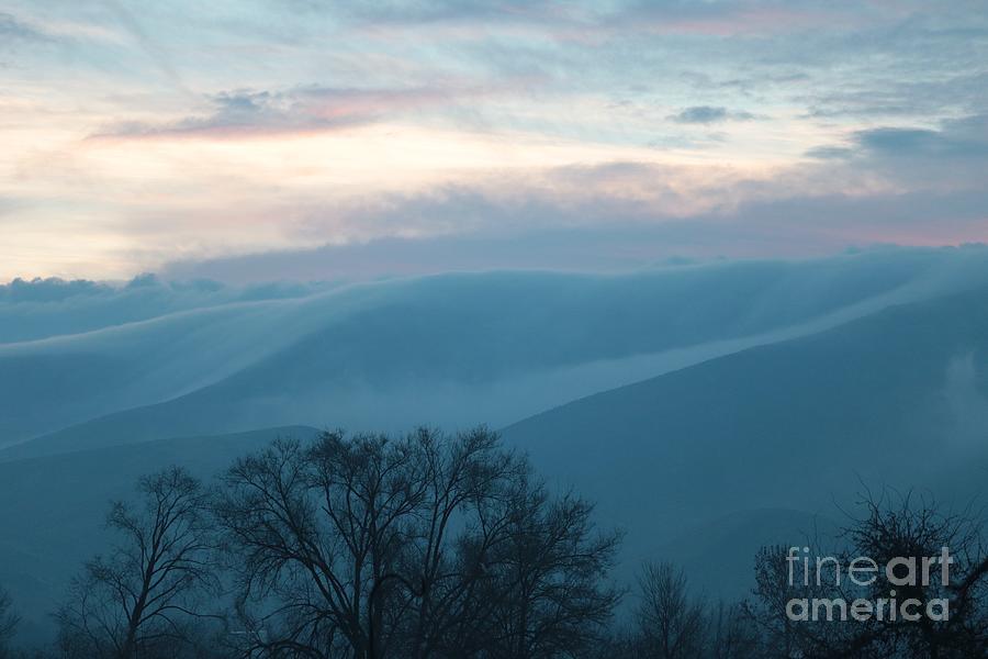 Sunrise Mist Rolling over Winter Hills Photograph by Carol Groenen