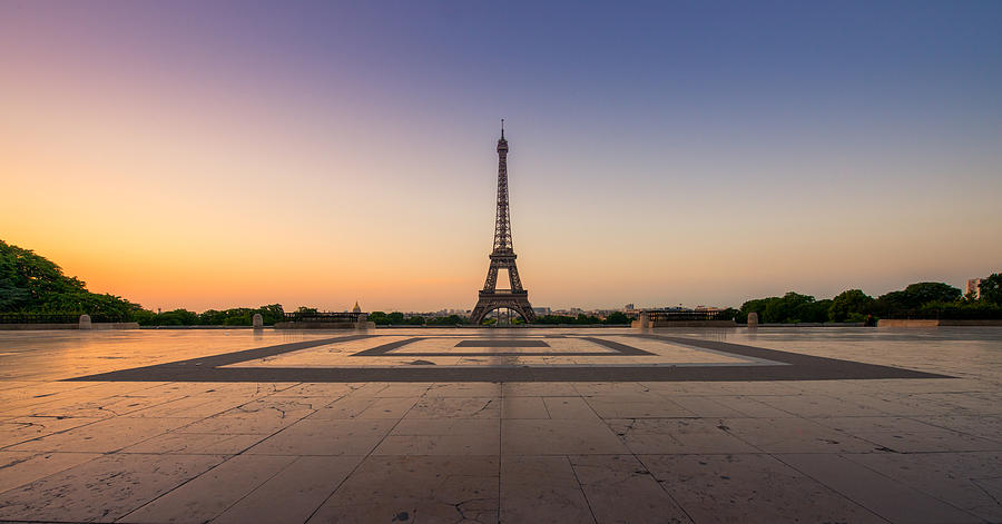Sunrise of Paris with eiffel tower Photograph by Coolbiere Photograph