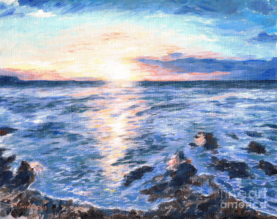 Sunrise On A Rocky Shore Painting