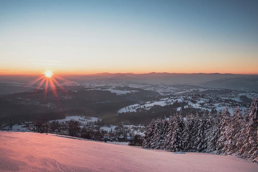 Sunrise on Barania Gora in the Polish Beskydy mountains Photograph by Vaclav Sonnek
