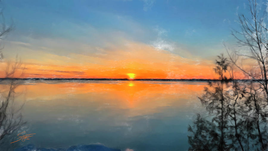 Sunrise on East Bay Digital Art by Rick Stringer