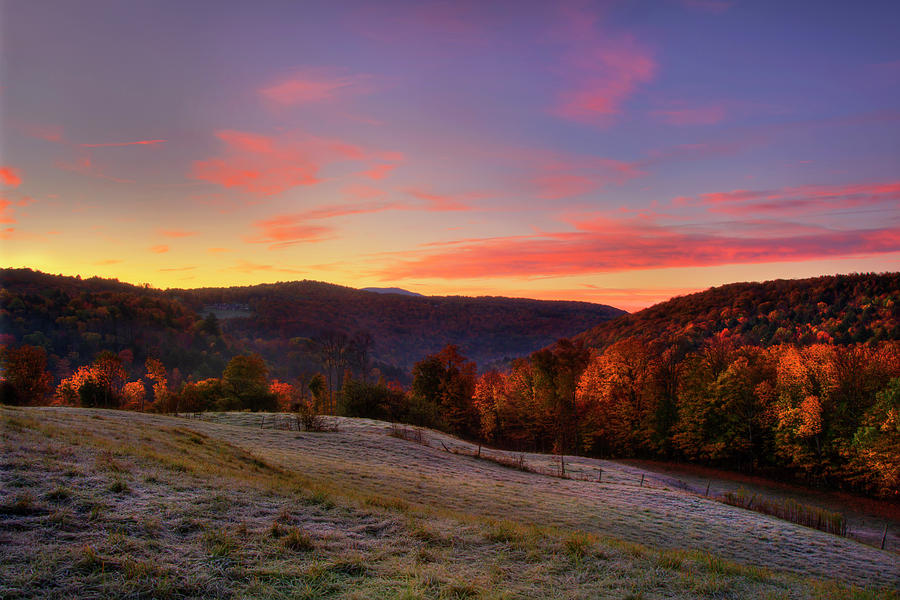 Sunrise on Jenne Farm - Vermont Autumn Photograph by Joann Vitali