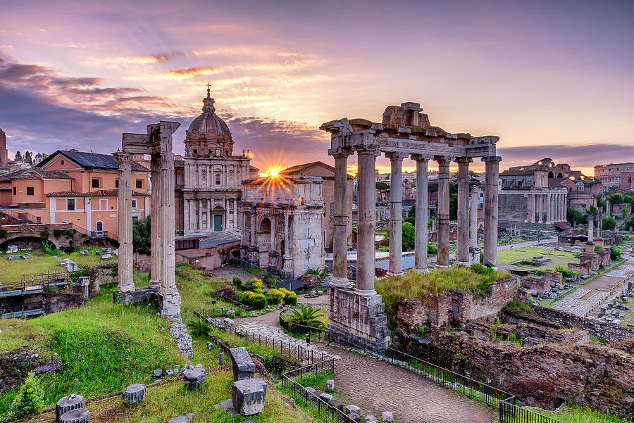 Sunrise on Roman Forum Foro Romano Photograph by Doug Holck - Fine Art ...