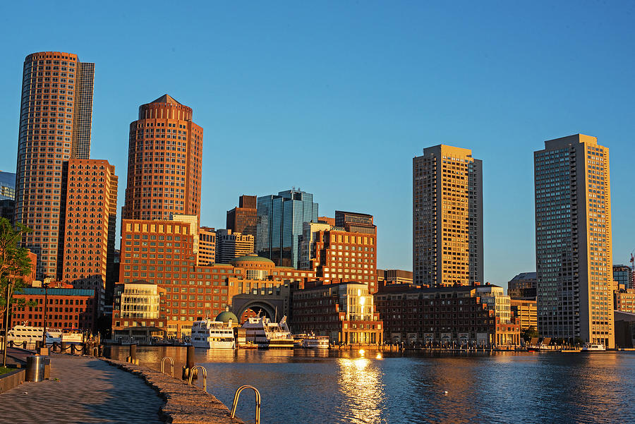 Sunrise on the Boston Waterfront and Skyline Boston MA Photograph by Toby McGuire