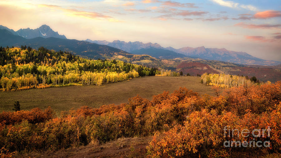 Sunrise on the Dallas Divide in Ridgway Colorado during the Fall Photograph by Ronda Kimbrow