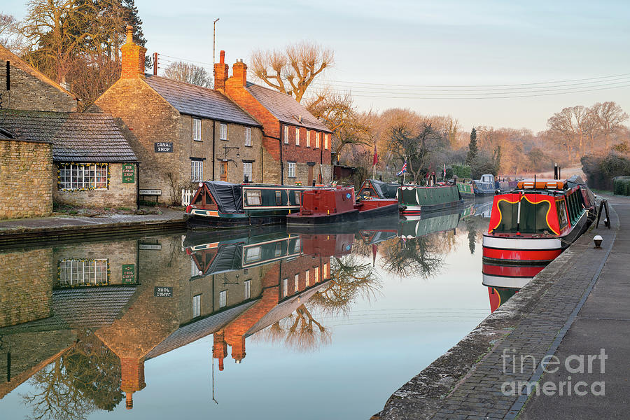 Sunrise on the Grand Union Canal at Stoke Bruerne in the Frost Photograph by Tim Gainey