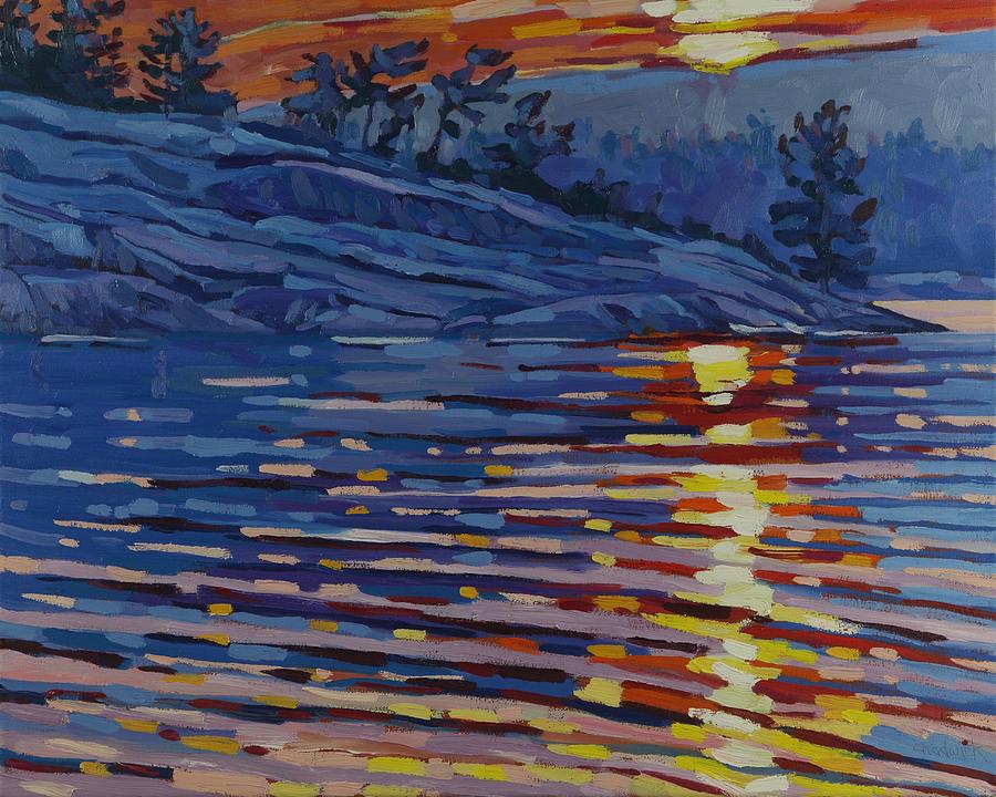 Sunrise on the Killbear Jumping Rocks Painting by Phil Chadwick