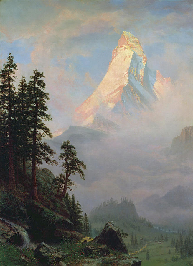 Sunrise on the Matterhorn - Albert Bierstadt Painting by War Is Hell Store