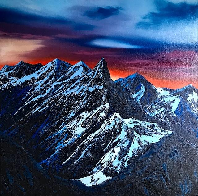Sunrise on top of the mountains Painting by Willy Proctor