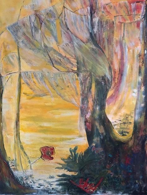 Tree Painting - Sunrise on Wilmington Island by Peggy Blood
