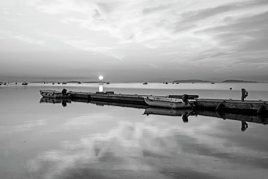 Sunrise on Wollaston Beach Quincy Massachusetts Black and White Photograph by Toby McGuire