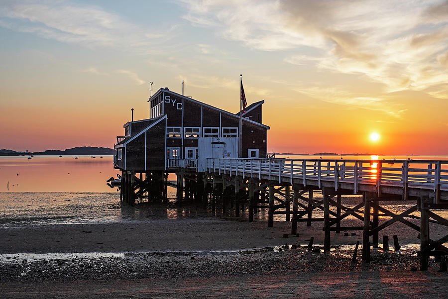 Sunrise on Wollaston Beach Quincy Massachusetts Yacht Club Morning Photograph by Toby McGuire