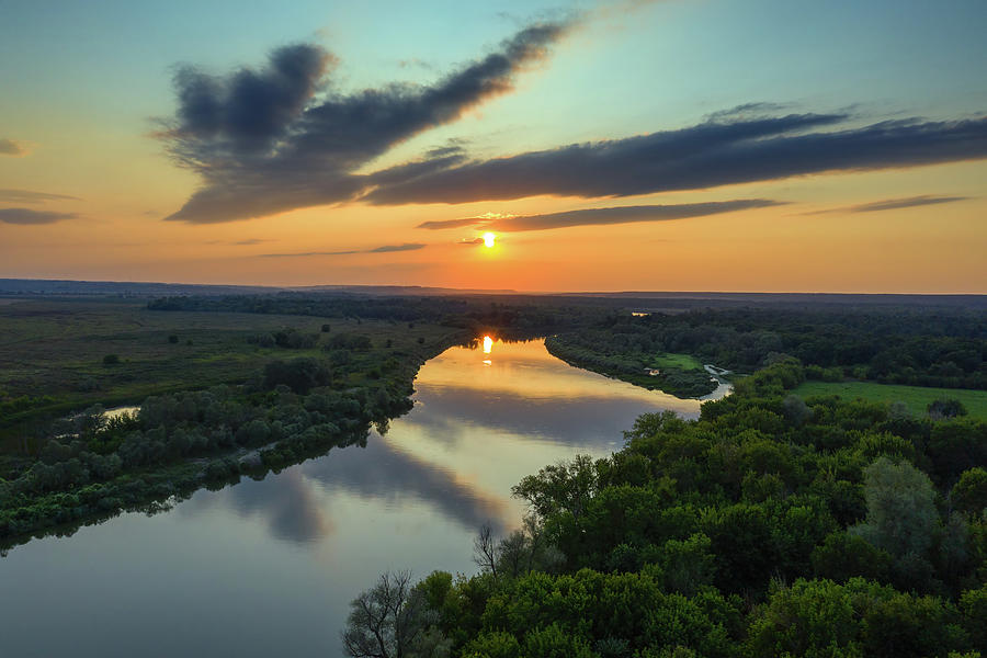 Sunrise Or Sunset With Forest And River Photograph by Mikhail Kokhanchikov