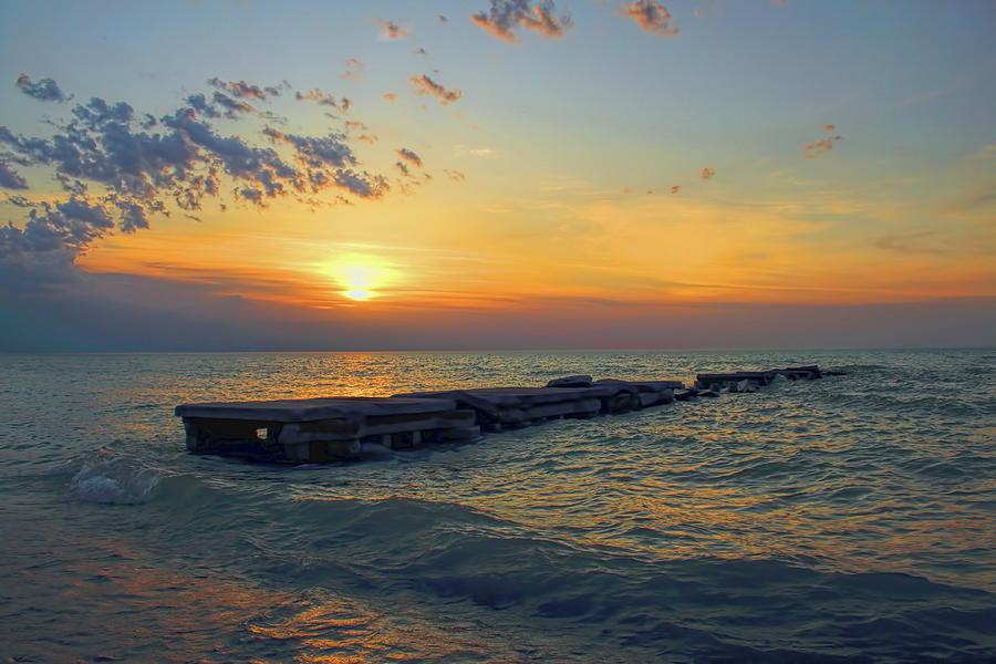 Lake Michigan Photograph - Sunrise Over An Abandoned Pier by Dale Kauzlaric