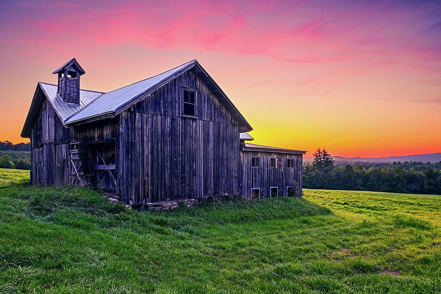 Sunrise Over an Adirondack Mountain Farm Photograph by Andy Crawford