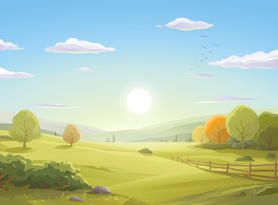 Sunrise Over Autumn Landscape Drawing by Kbeis