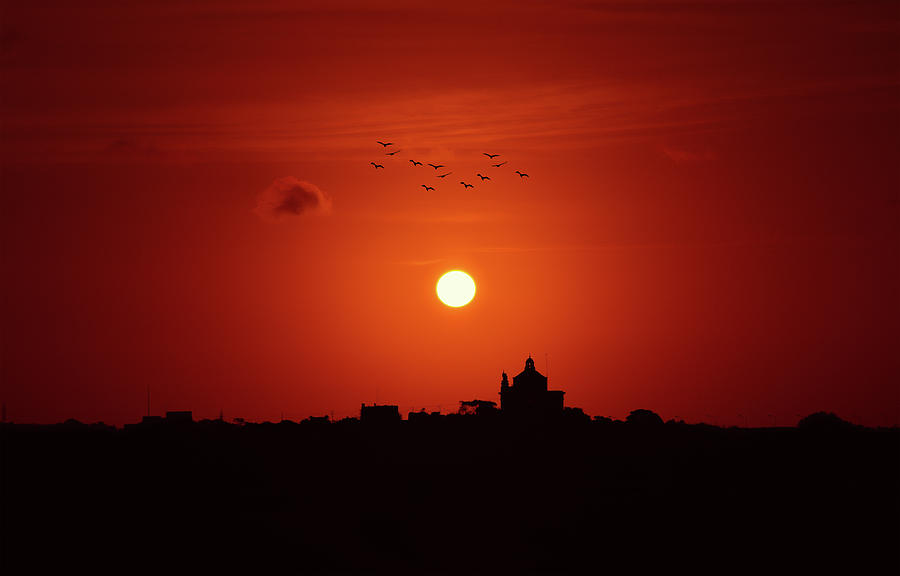 Sunrise over chapel in Malta - Landscape photo Photograph by Stephan Grixti