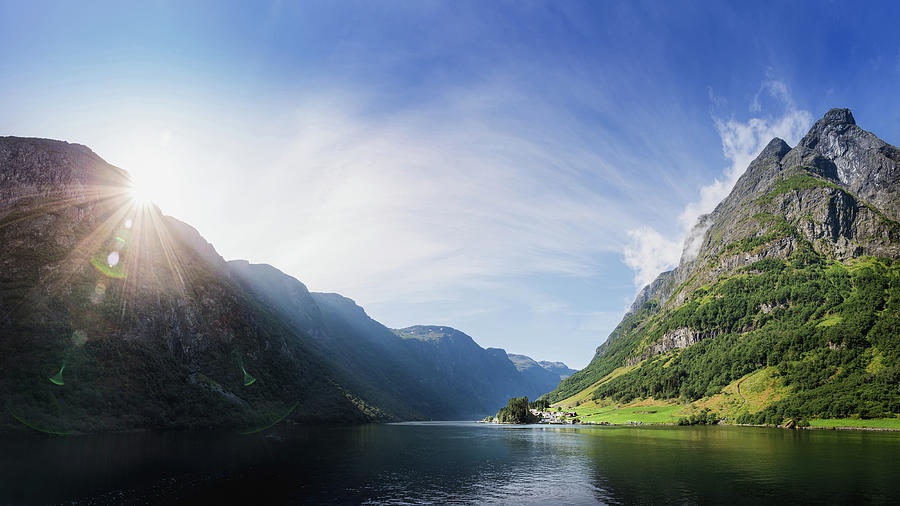 Nature Photograph - Sunrise over Fjord Village by Nicklas Gustafsson