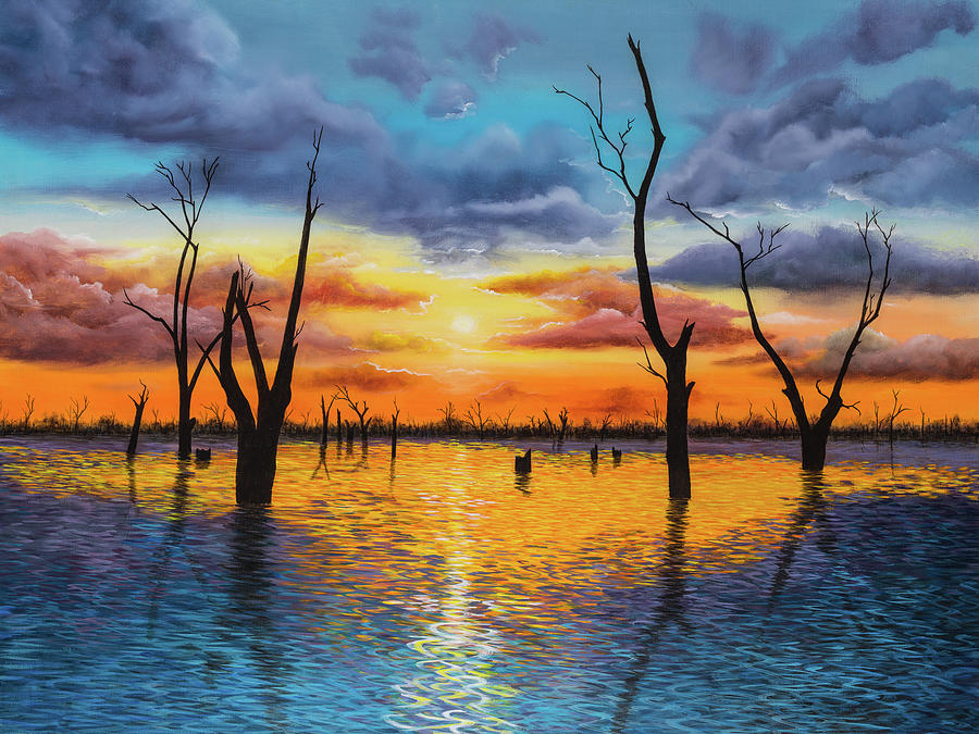 Sunrise Painting - Sunrise over Lake Mulwala by Debra Dickson