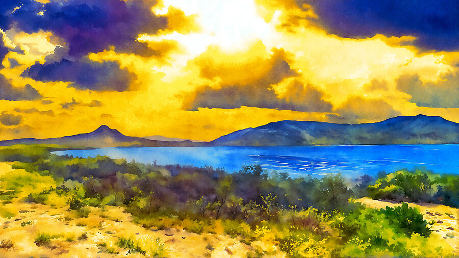 Sunrise over Perris Reservoir, California - digital painting Digital Art by Nicko Prints Sunrise over Perris Reservoir, California - digital painting Digital Art by Nicko Prints