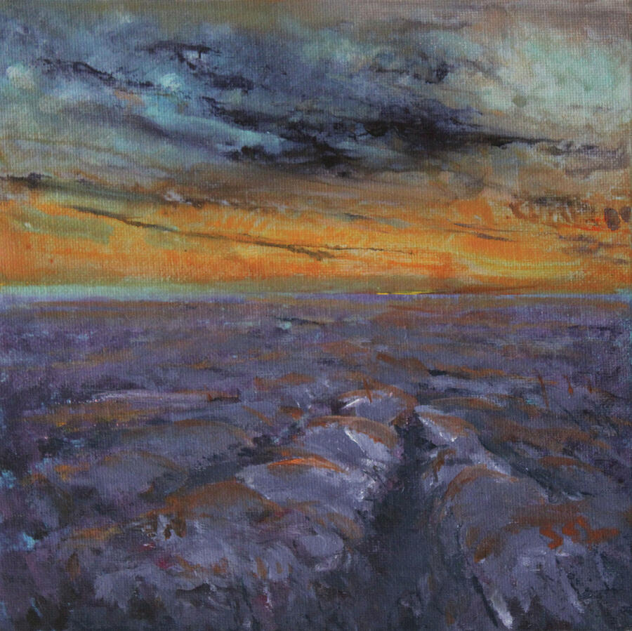 Sunset Painting - Sunrise over Rolling Purple Field by Jane See