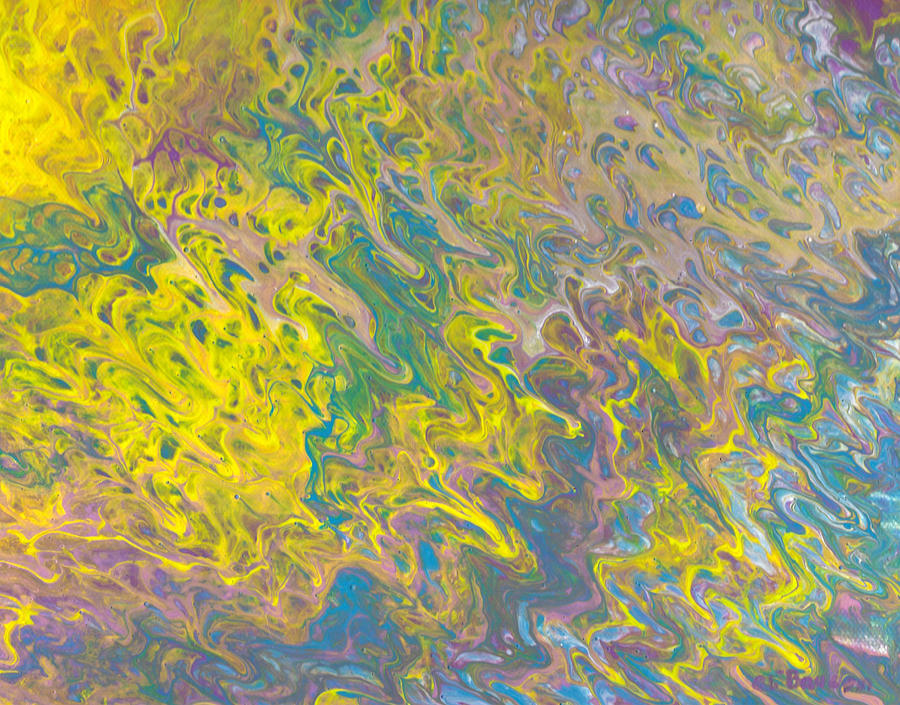 Sunrise Over the Creek Abstract Acrylic Painting with Waves and Swirls of Yellow, Pinks, Blues Painting by Ali Baucom