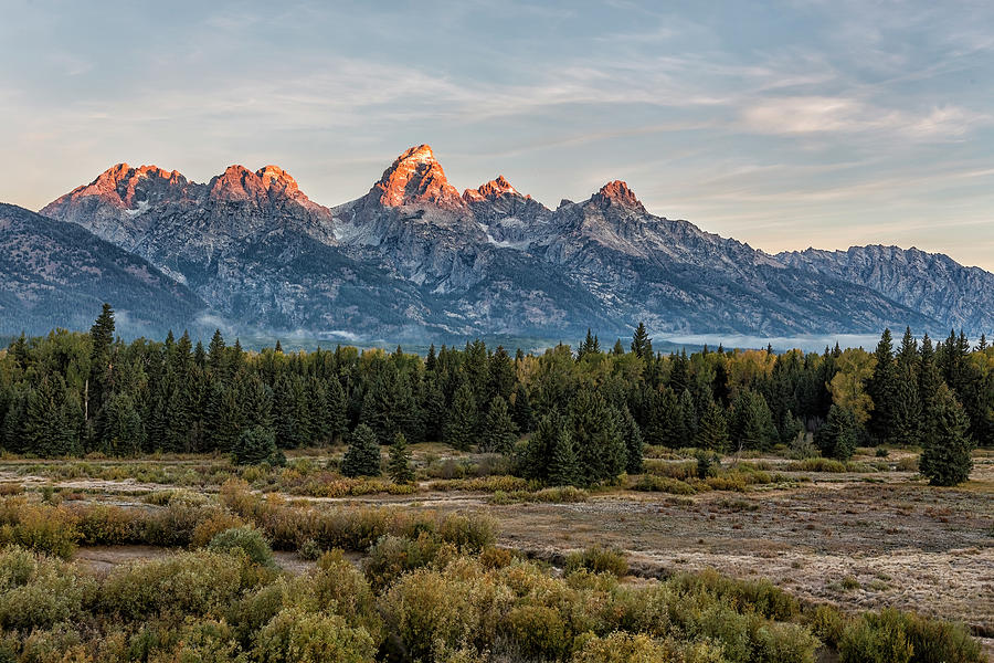 Sunrise over the Grand Tetons from Blacktail Ponds Overlook, No. 1 Photograph by Belinda Greb