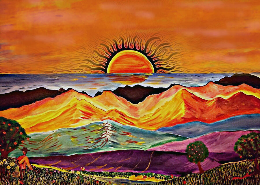 Mountain Mixed Media - Sunrise Over The Land Watercolor by Sandi OReilly