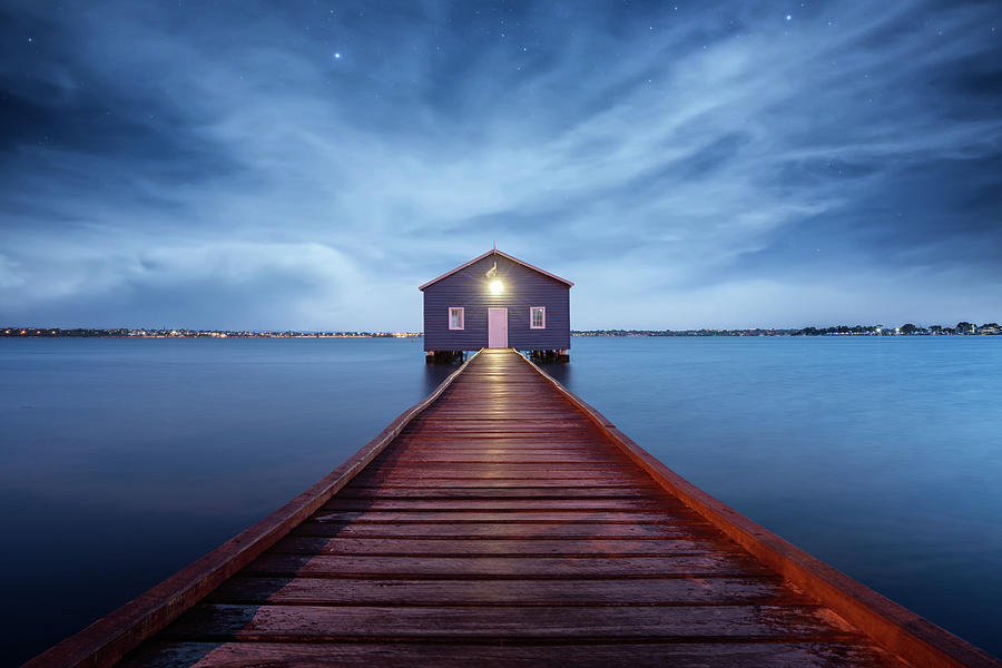 Sunrise over the Matilda Bay boathouse in the Swan River Photograph by Anek Suwannaphoom