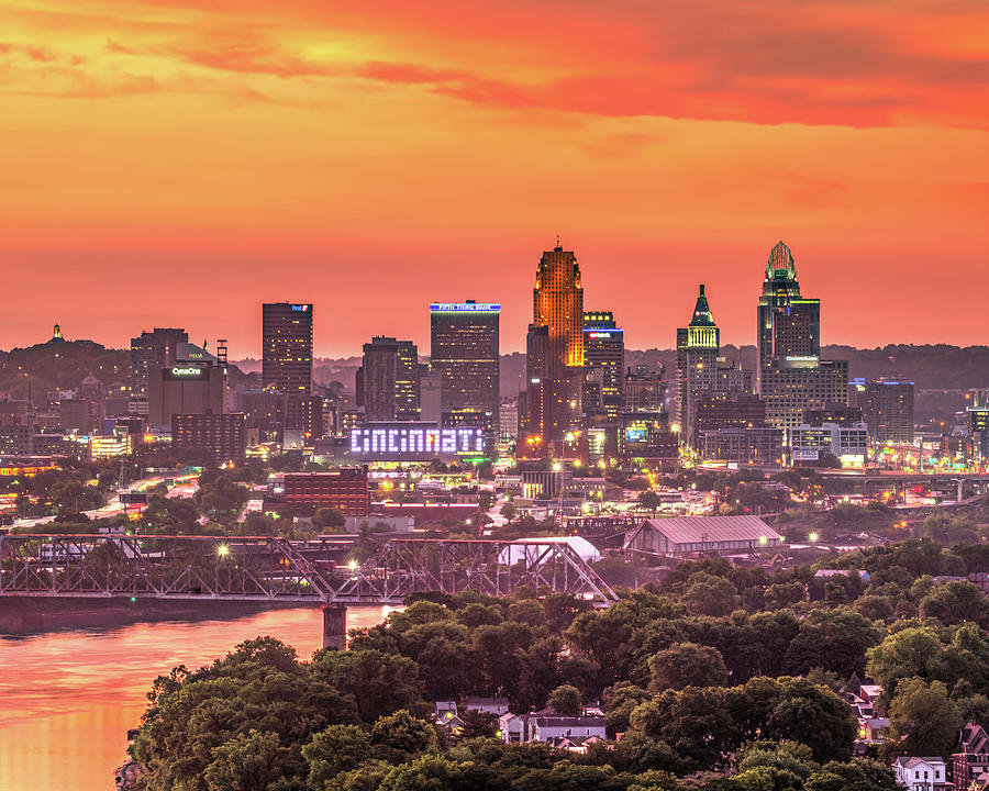 Cincinnati Skyline Photograph - Sunrise Over The Queen City From Mt Echo Park by Gregory Ballos