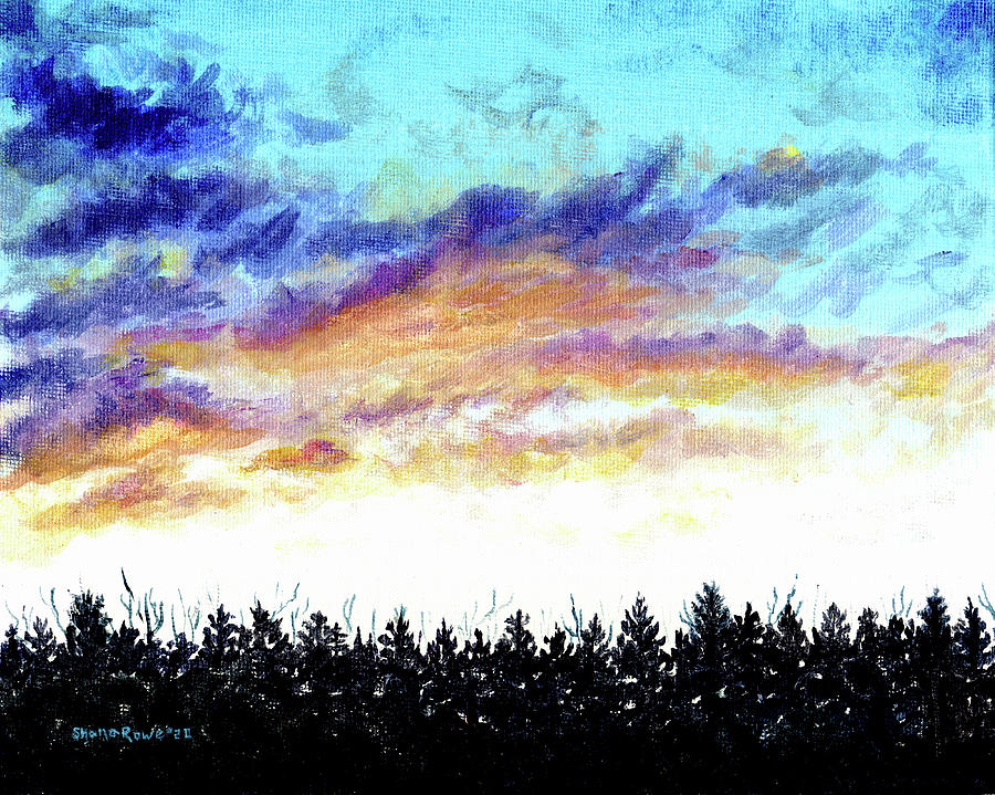 Sunrise over Treeline  Painting by Shana Rowe Jackson